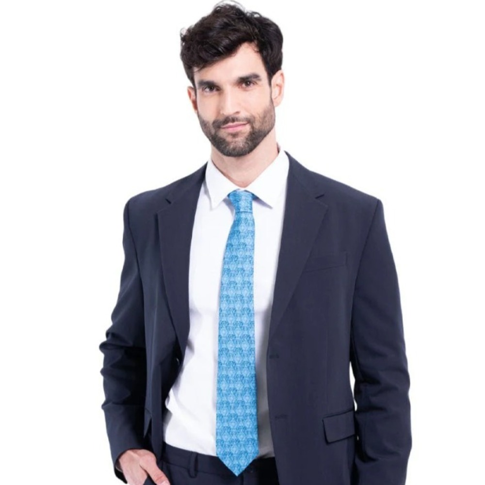 Pineda Covalin Stone of the Sun Silk‎ Tie Blue Embroidery Mexican $123 Sold Out